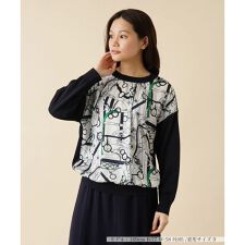 ベルト柄異素材切替ニットプルオーバー