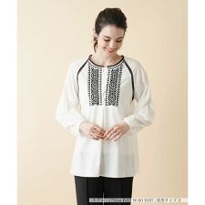刺繍×レースボリュームスリーブブラウス