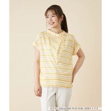 切替ボーダーハイネックブラウス