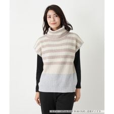 カシミヤ混ボーダー切替ニットベスト