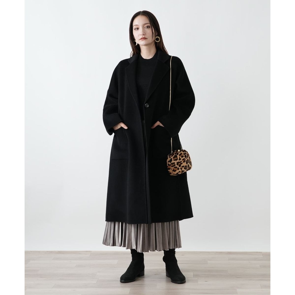 美品✨【レリアン】ウール ダブル ショートコート 9 ブラック ネイビー 日本製 ダブルショートコート | レリアン(Leilian) | マルイウェブチャネル