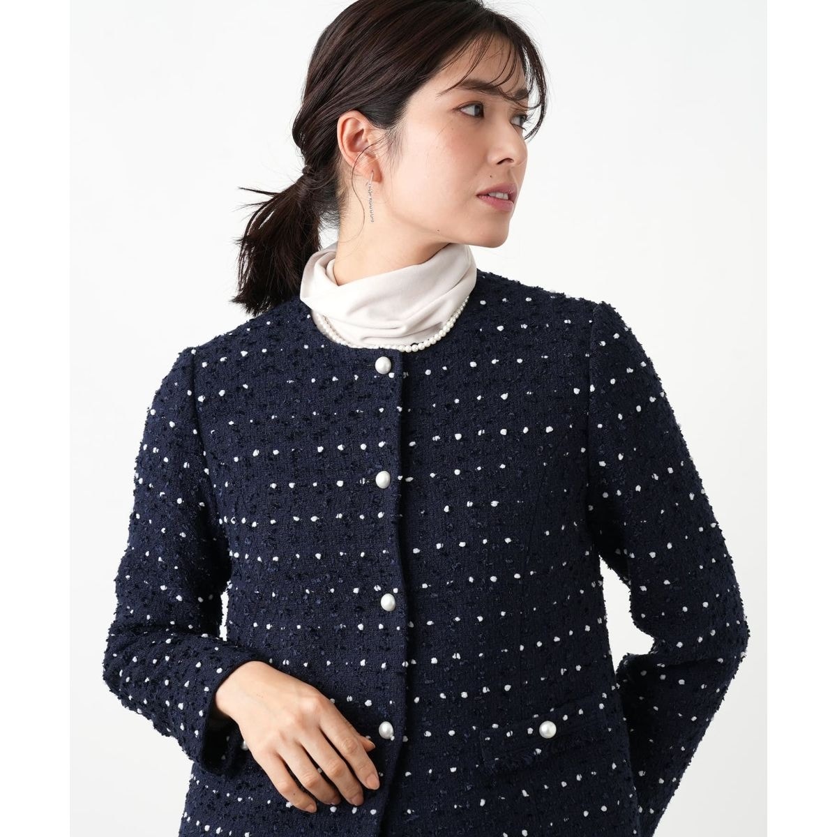 フェイクファーフーデッドショートコート【Leilian WHITE LABEL