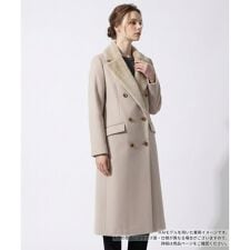 フェイクファー切替ダブルブレストコート