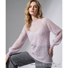 透かし編みレースフリルニット
