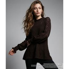 透かし編みレースフリルニット