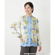 柄切替バンドカラーブラウス【ROCHAS Premiere】