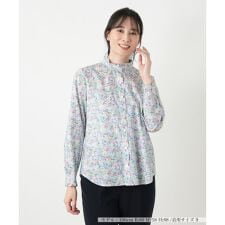 小花柄フリルネックブラウス