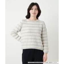 ボーダー切替クルーネックニット