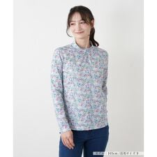 フラワー柄プリントハイネックカットソー