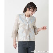 切替ノーカラーVネックジャケット