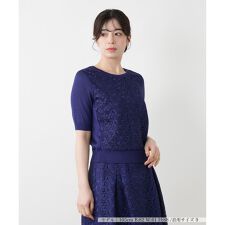 レース切替クルーネックニット