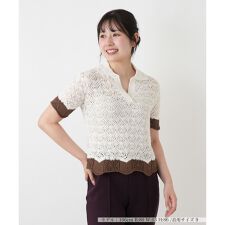 透かし編みニットポロ