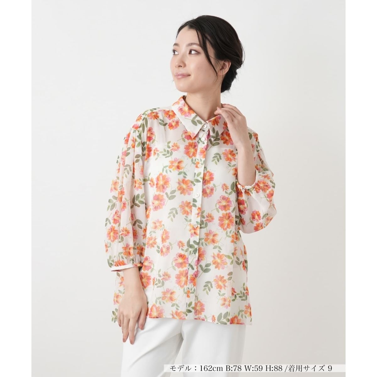 極美品♡レリアン ストライプ×フラワープリントブラウス チュニック 13+ フラワープリントブラウス【2026年5月カタログ】 | レリアン(Leilian