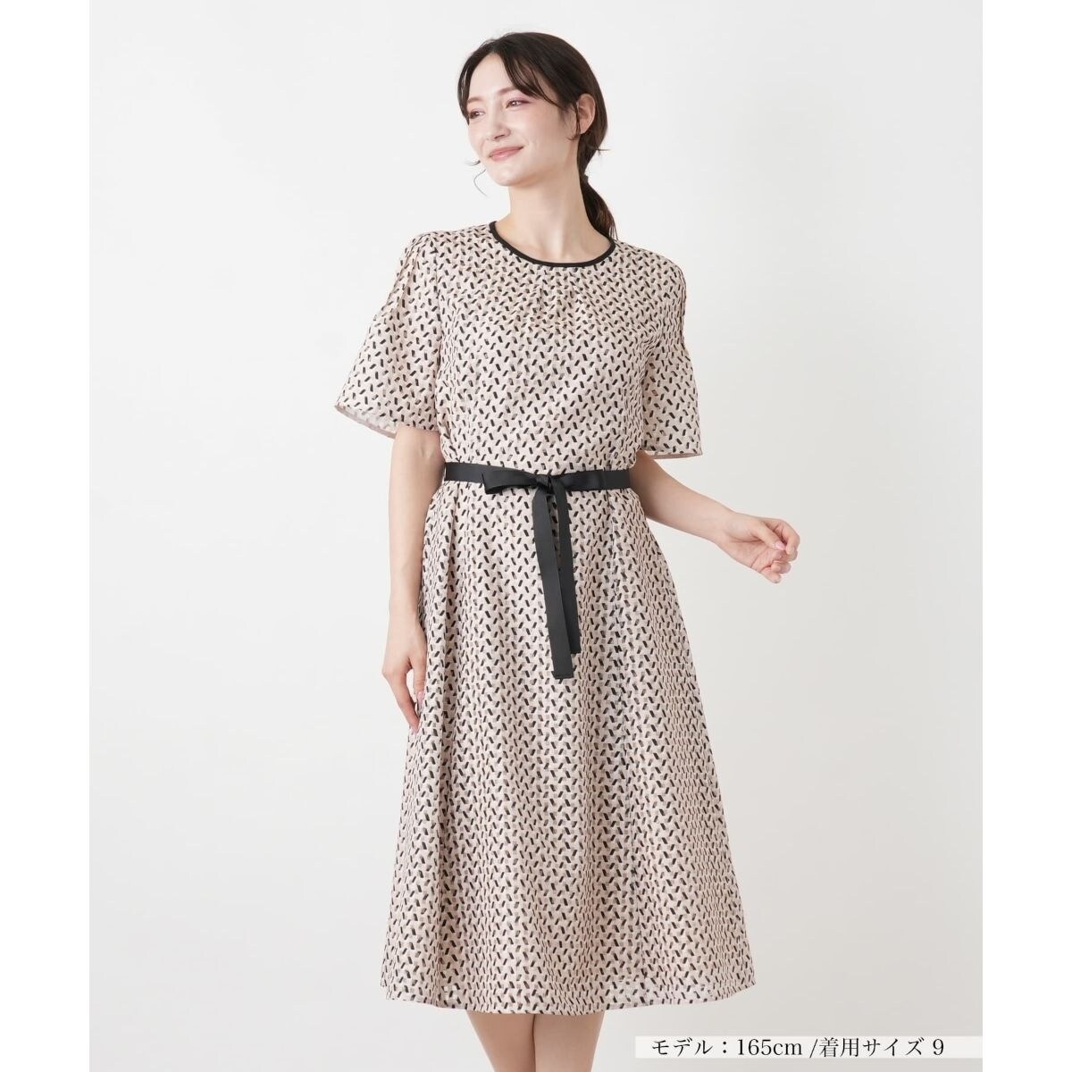 レリアン Leilian WHITE LABEL　幾可学切替ワンピース半袖　11 洗える幾何学柄フレアワンピース【Leilian WHITE LABEL】 | レリアン