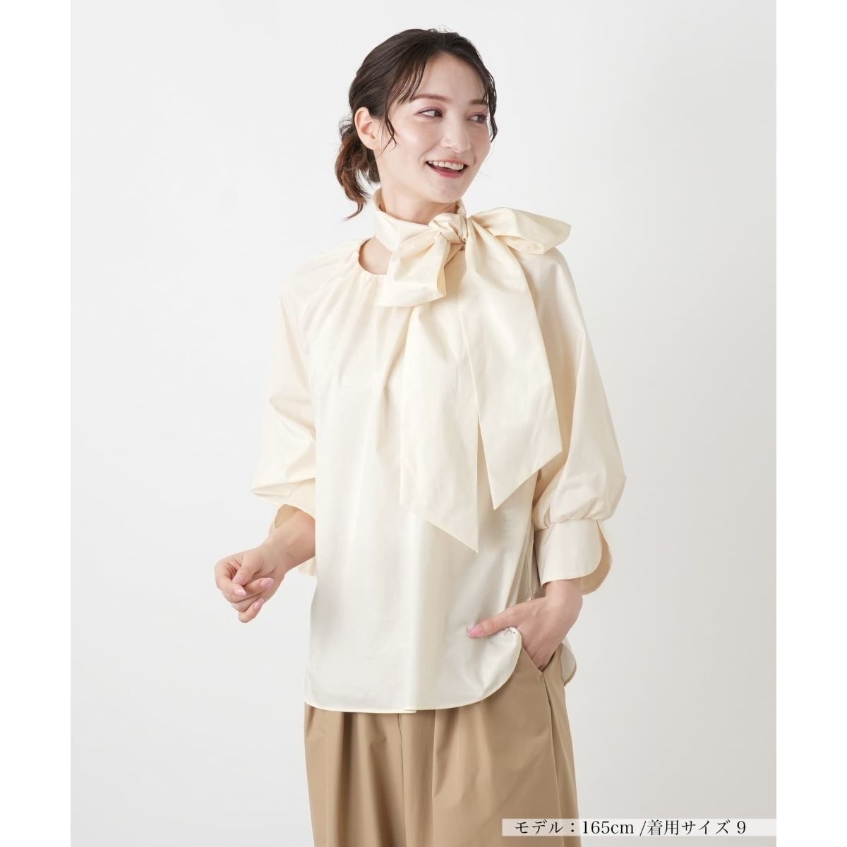 スカーフタイギャザーブラウス【Leilian WHITE LABEL】 | レリアン