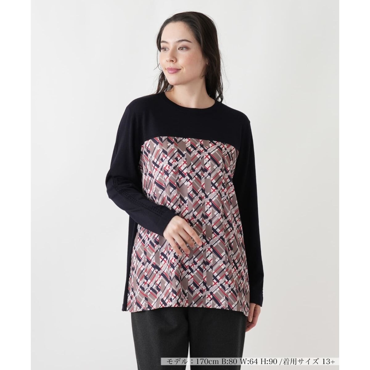 レリアン Leilian チュニック サイズ13+ S アイボリー×ライトブルー