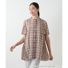 【ウォッシャブル】プリーツ切替チェックブラウス