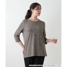 【ウォッシャブル】刺繍ボーダーカットソー