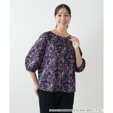 【ウォッシャブル】プリントフレアブラウス【Leilian WHITE LABEL】