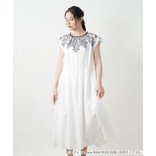 【ウォッシャブル】刺繍フレンチスリーブワンピース【BOURGE】