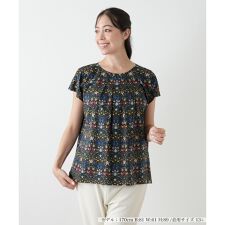 【ウォッシャブル】フラワー柄フレンチスリーブブラウス