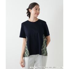 【ウォッシャブル】チェック切替フレアカットソー