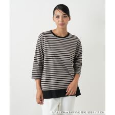 【ウォッシャブル】異素材切替ボーダーカットソー