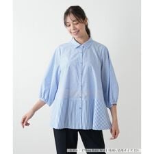 【ウォッシャブル】ストライプ切替ブラウス【MUSE BY ROCHAS Premiere】