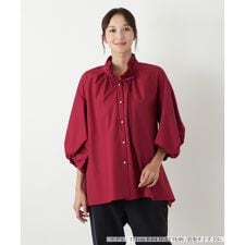 フリルネックボリュームスリーブブラウス【NEMIKA】