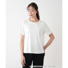 【店舗人気】【ウォッシャブル】フラワー刺繍Tシャツ