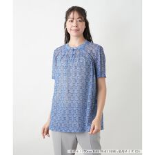 【ウォッシャブル】幾何学柄スタンドカラーカットソー【ROCHAS Premiere】【ERICA】