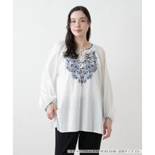 【ウォッシャブル】刺繍スモックブラウス