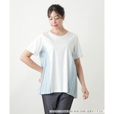 【ウォッシャブル】ストライプ切替カットソー