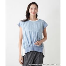 【店舗人気】【ウォッシャブル】ストライプ切替カットソー