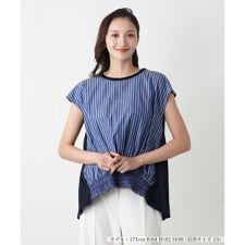 【店舗人気】【ウォッシャブル】ストライプ切替カットソー