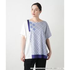 幾何学柄切替Tシャツ【ROCHAS Premiere】