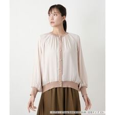 【ウォッシャブル】異素材切り替えカーディガン【BOURGE】