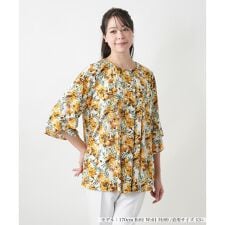 【店舗人気】【ウォッシャブル】ボタニカル柄チュニックブラウス