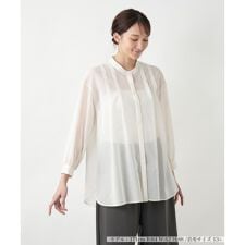 【店舗人気】【ウォッシャブル】バンドカラー比翼ブラウス【プラス企画】