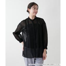 【店舗人気】バンドカラー比翼ブラウス【プラス企画】