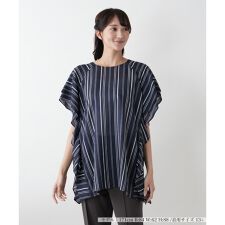 【ウォッシャブル】ストライプラッフルブラウス【プラス企画】