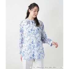 【店舗人気】フラワー柄バンドカラーブラウス