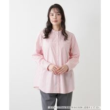 【店舗人気】【ウォッシャブル】スタンドカラーストライプシャツ【プラス企画】