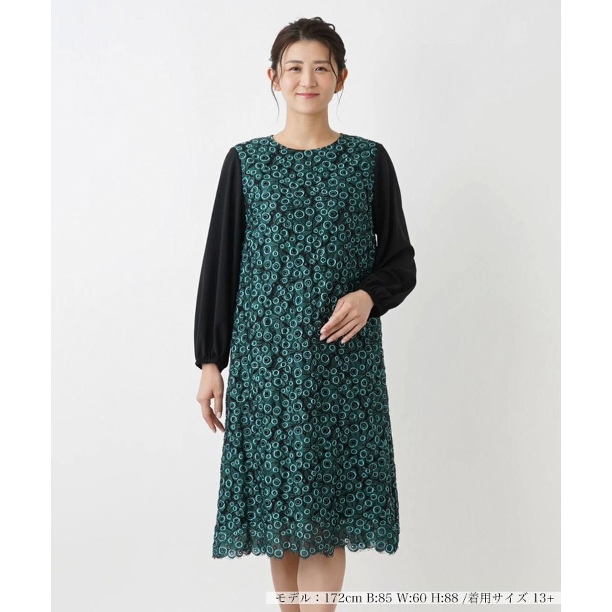 leilian レリアン　花柄刺繍　長袖　ワンピース 花柄ワンピース【プラス企画】 | レリアン プラスハウス(Leilian PLUS