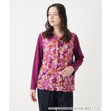フラワー柄ボウタイブラウス
