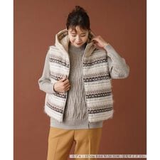 フェアアイル柄切替フーデッドベスト