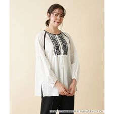 刺繍×レースボリュームスリーブブラウス