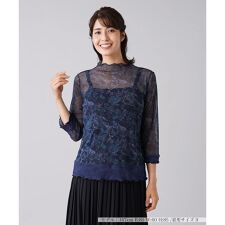 シアーペイズリープリントハイネックカットソー【パワーネット】