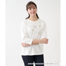 花柄モチーフ ロングTシャツ【プラス企画】