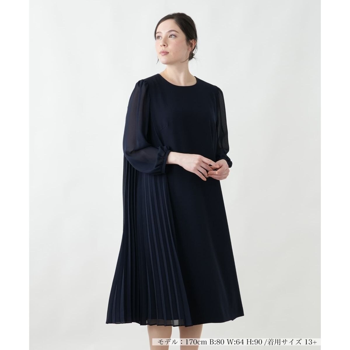 【店頭人気】サイドプリーツワンピース【Leilian WHITE LABEL】
